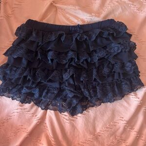 SHEIN Navy Blue Lace Ruffle Mini Shorts with bow